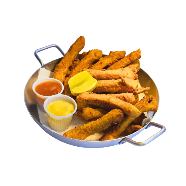 Fried Pacu Fish Ribs, with tartar sauce and lime