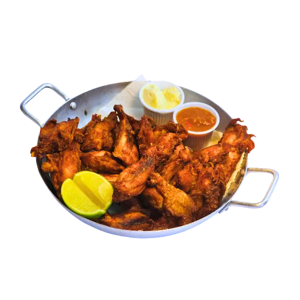 Special Fried Chicken, butterfly-cut, with house sauce and lime