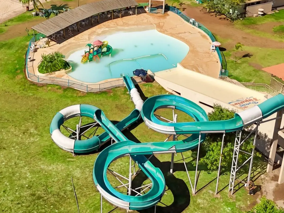 Multi-lane waterslide tower at the Praia da Figueira water park